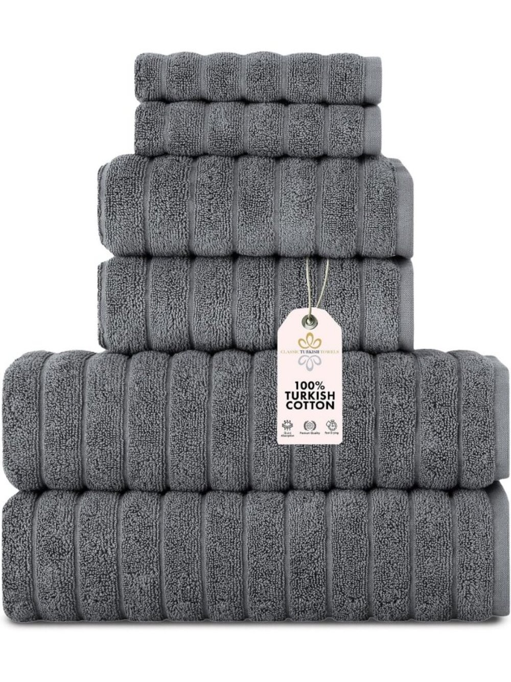 Luxury 6-Piece Turkish Cotton Towel Set | Soft, Absorbent Bath & Hand Towels